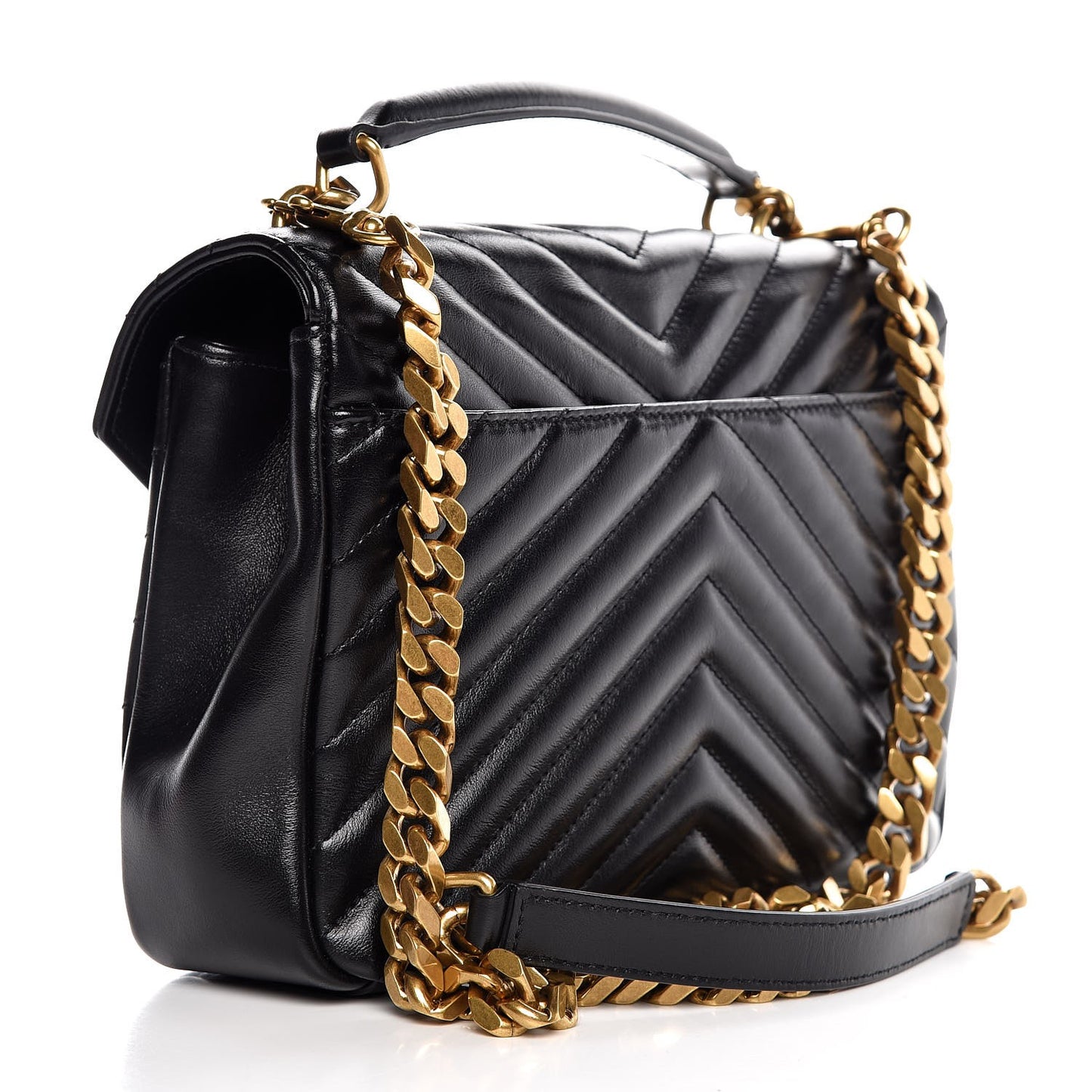 Calfskin Matelasse Chevron Studded Monogram Medium College Bag Black