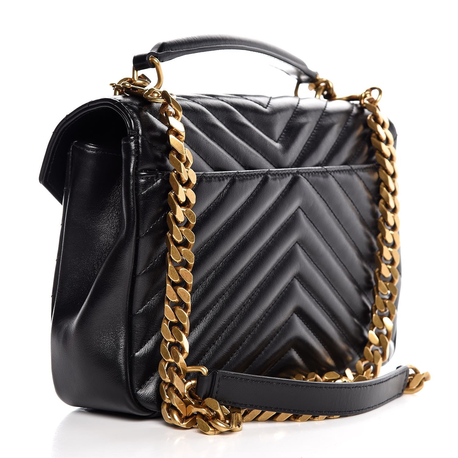 Saint Laurent Calfskin Matelasse Chevron Studded Monogram Medium College Bag Black 3 of 8