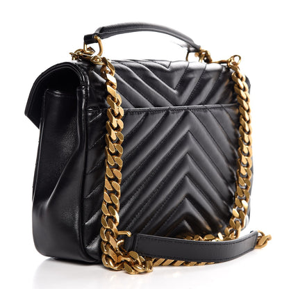 Saint Laurent Calfskin Matelasse Chevron Studded Monogram Medium College Bag Black 3 of 8