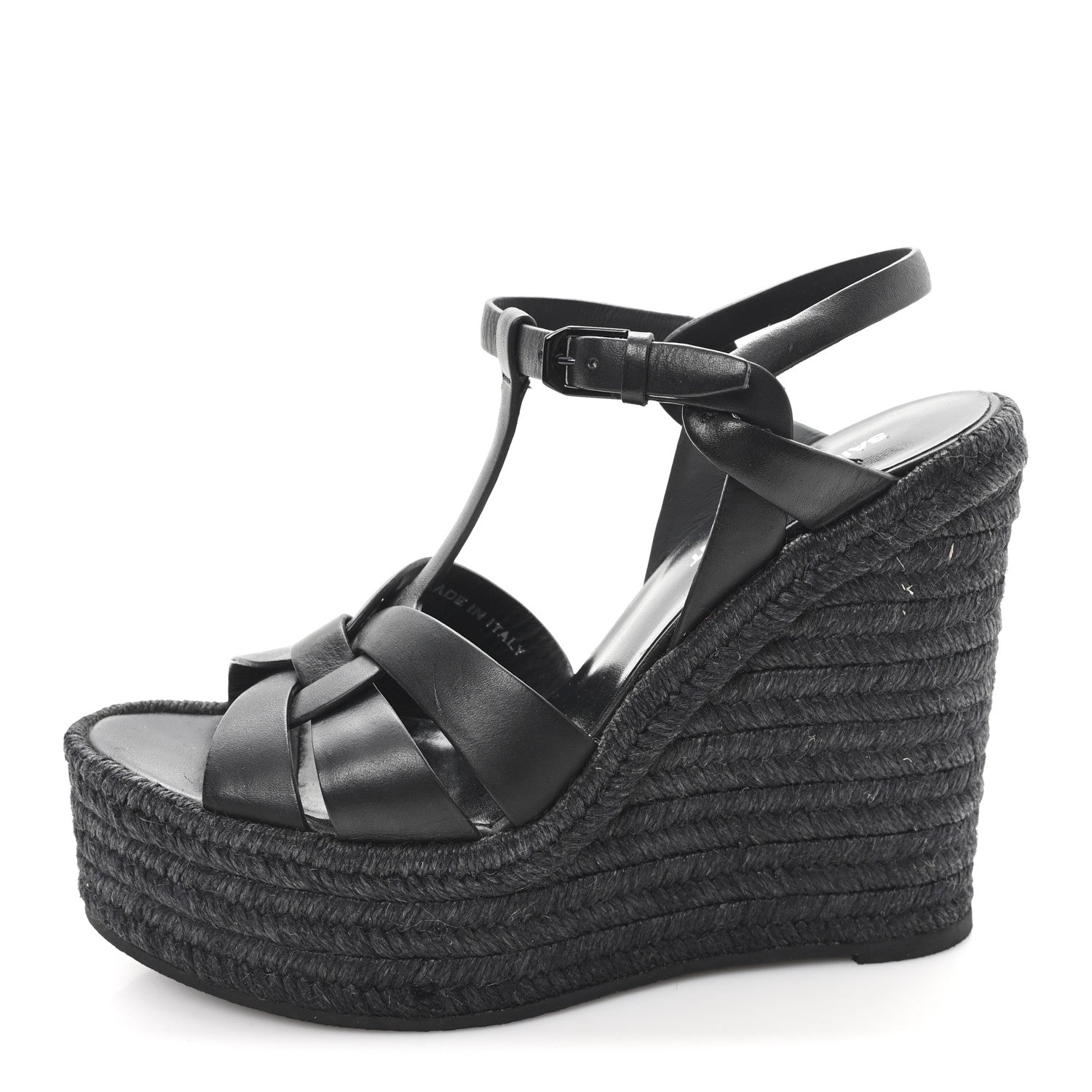Saint Laurent Calfskin Tribute 95 Platform Espadrille Wedge Sandals 37 Black 1 of 9