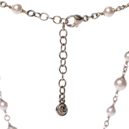 Chanel Crystal Pearl CC Bow Necklace Gold 5 of 7