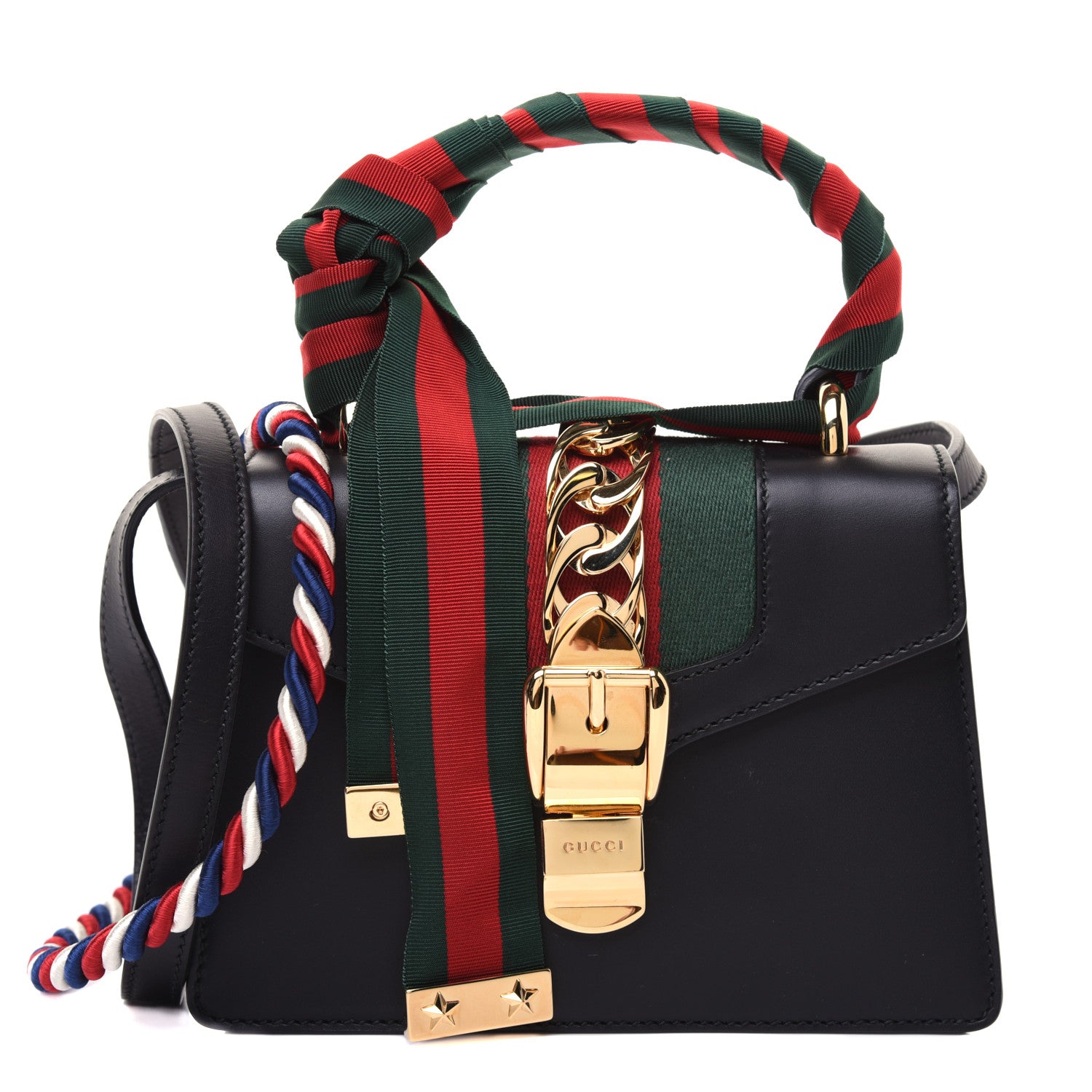 Gucci Calfskin Mini Sylvie Top Handle Bag Black 1 of 18