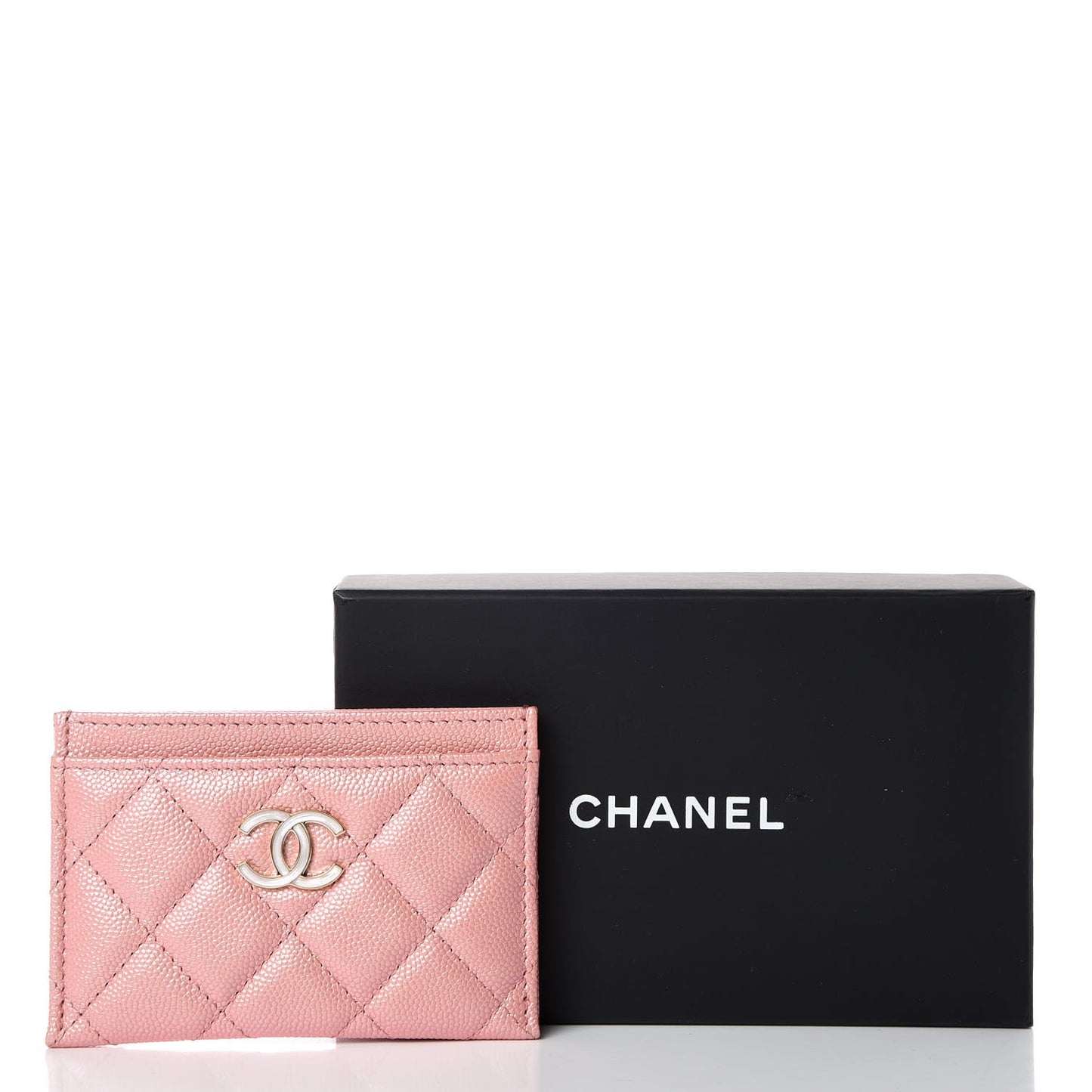 Iridescent Caviar Quilted Card Holder Pink