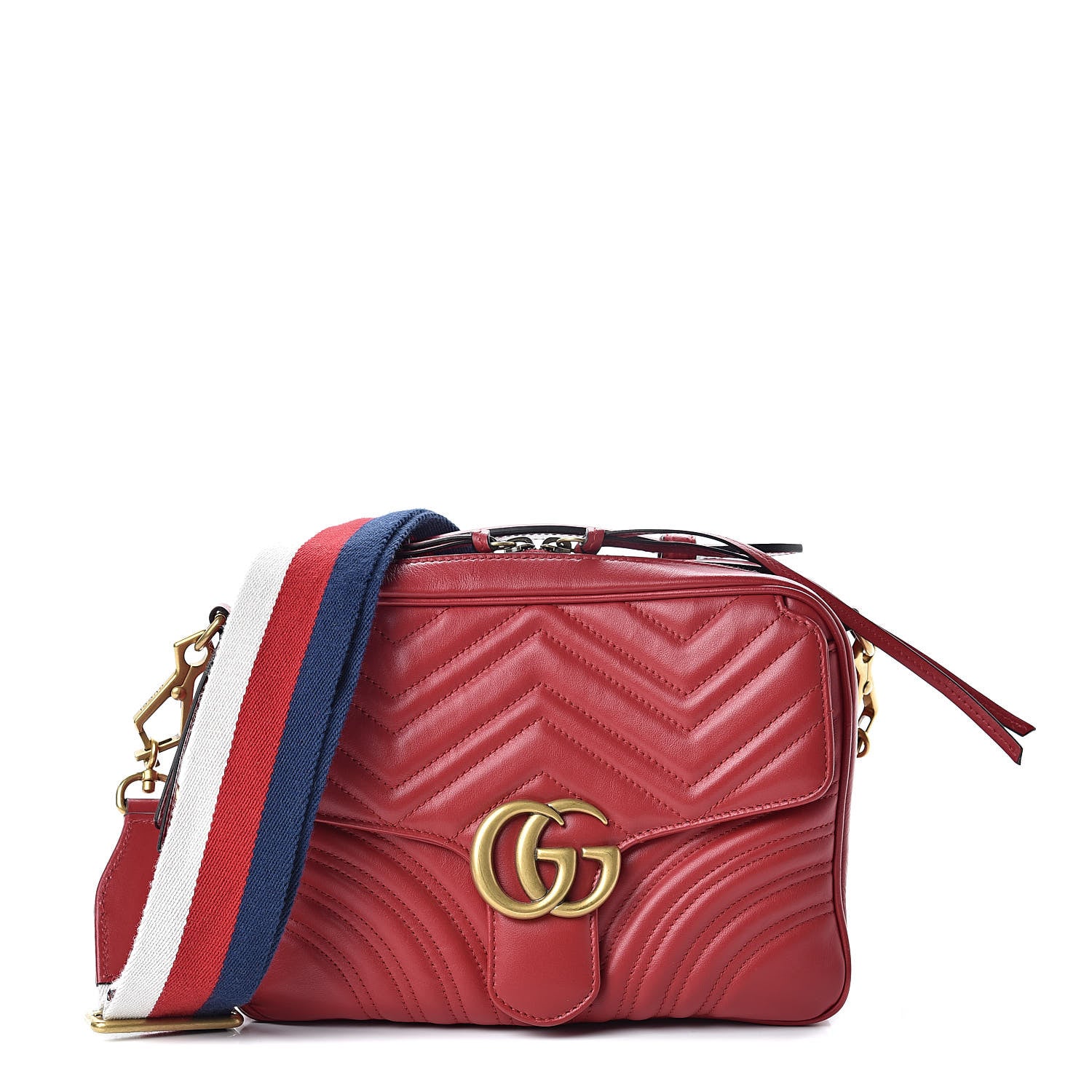 Gucci Calfskin Matelasse Sylvie Web Small GG Marmont Top Handle Shoulder Bag Hibiscus Red 1 of 13