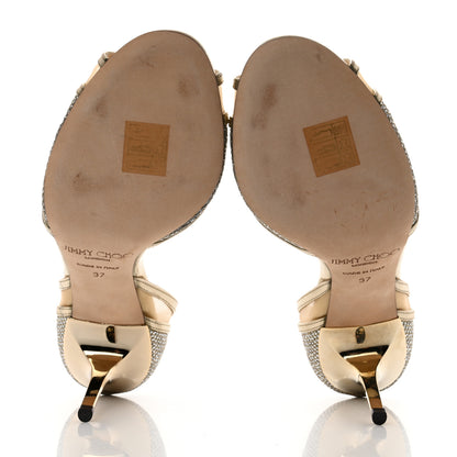 Jimmy Choo Metallic Calfskin Glitter Dyani 85 Sandals 37 Champagne 5 of 8