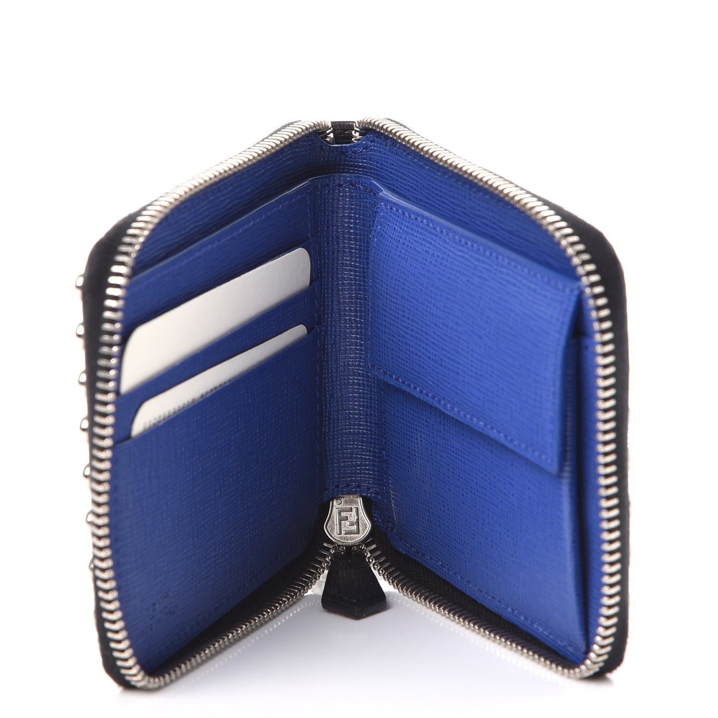 Vitello Elite Flamingo Mink Karlito Studded Zip Around Chain Wallet Black White Plaster