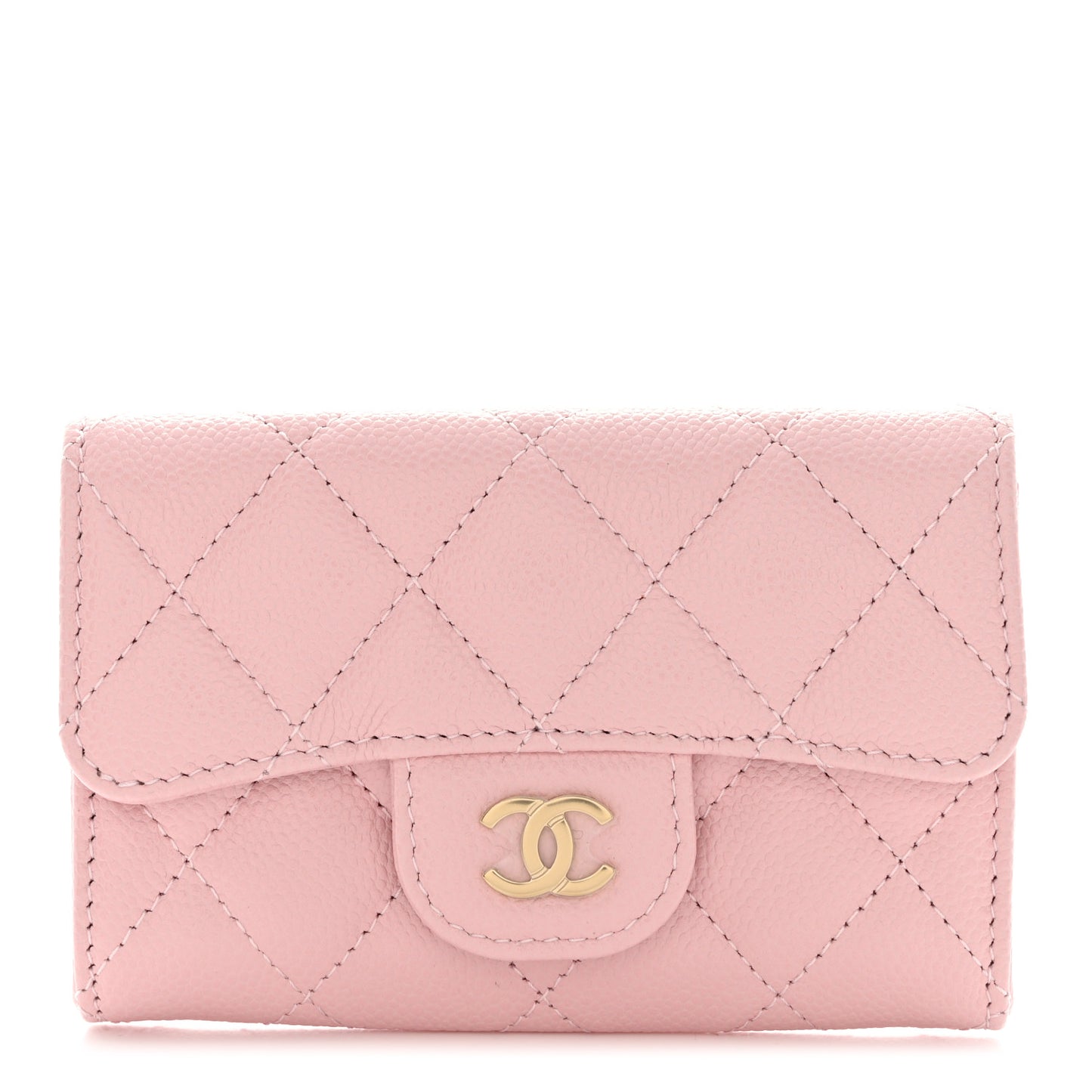 Caviar Quilted Flap Card Holder Wallet Light Pink