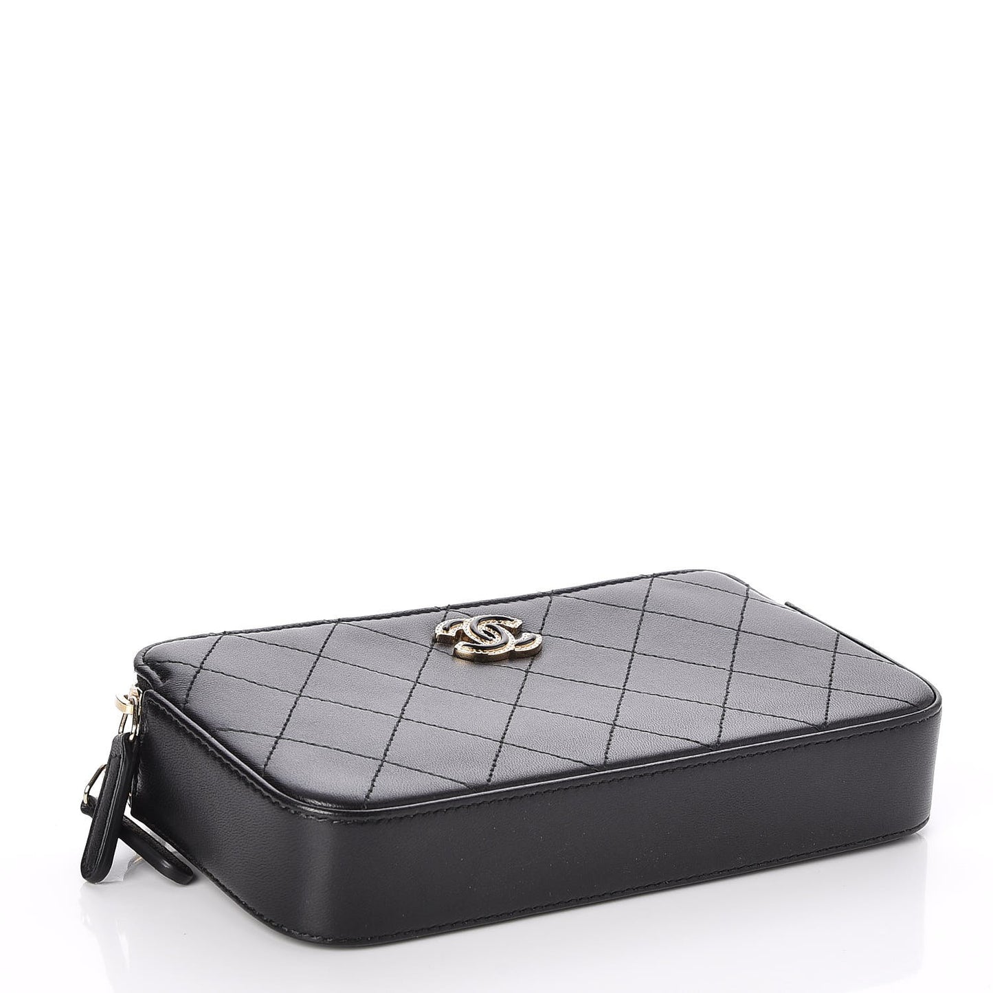 Metallic Lambskin Flat Quilted Clutch With Chain Black
