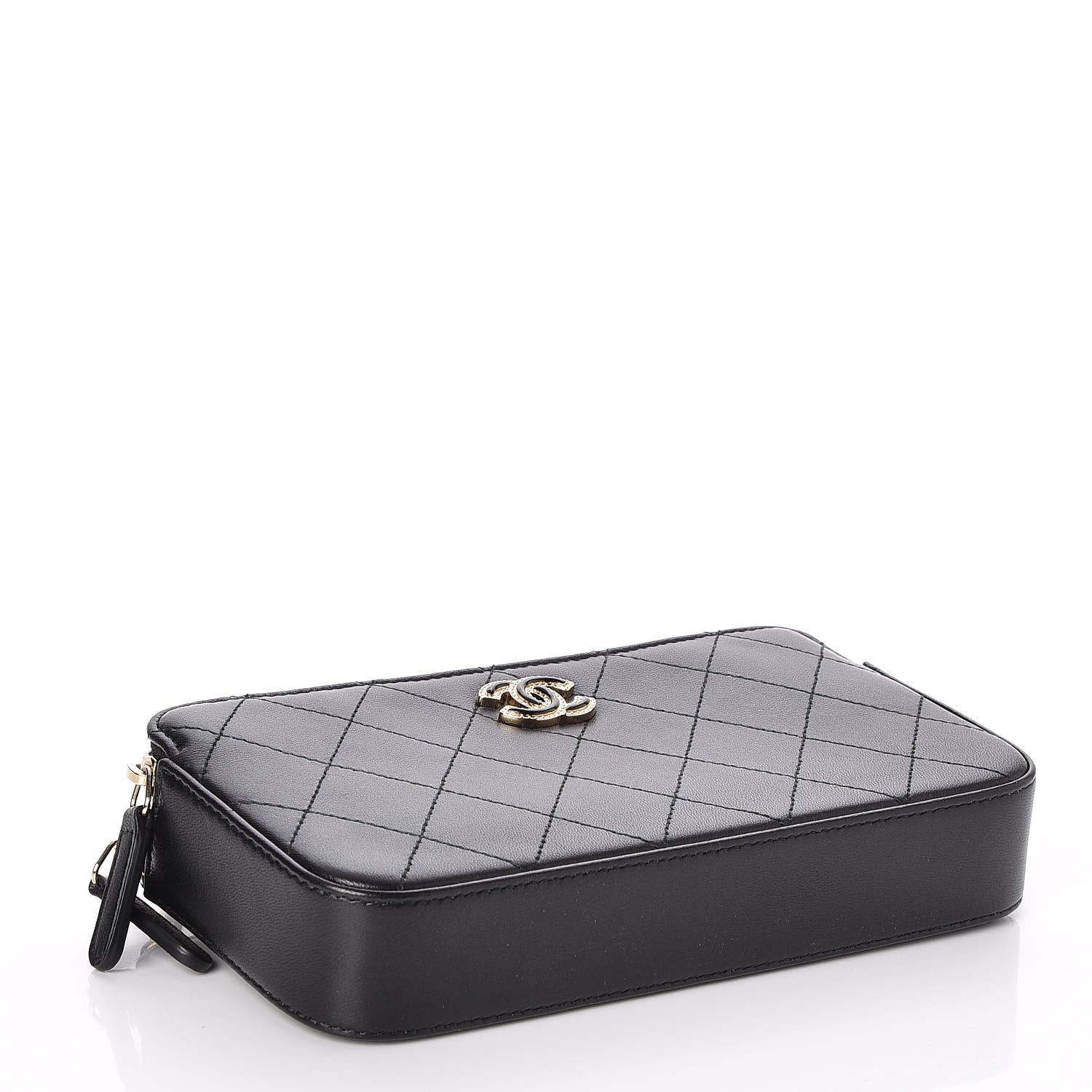 Chanel Metallic Lambskin Flat Quilted Clutch With Chain Black 4 of 9