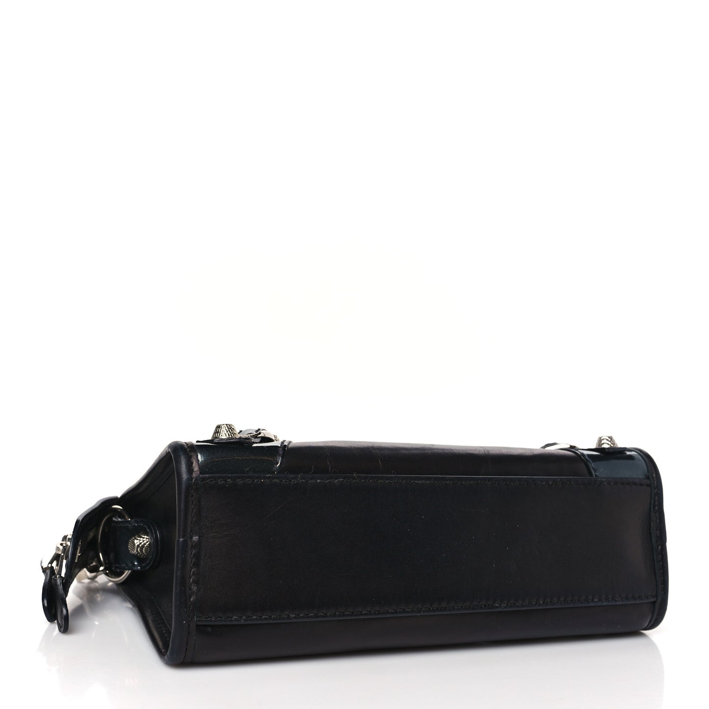 Smooth Calfskin Metallic Patent Giant 12 Silver Hardware Mini City Black Gris