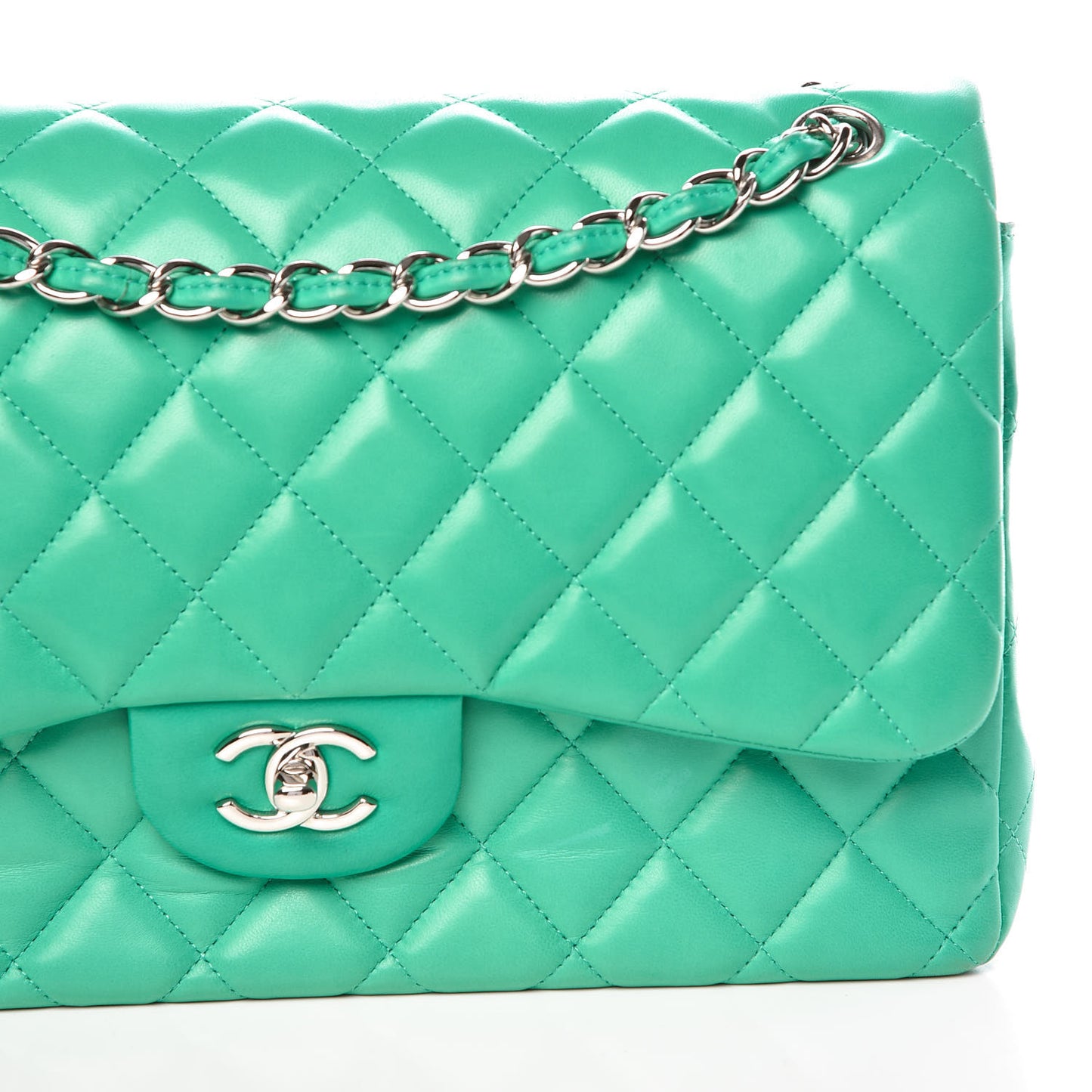Lambskin Quilted Jumbo Double Flap Green