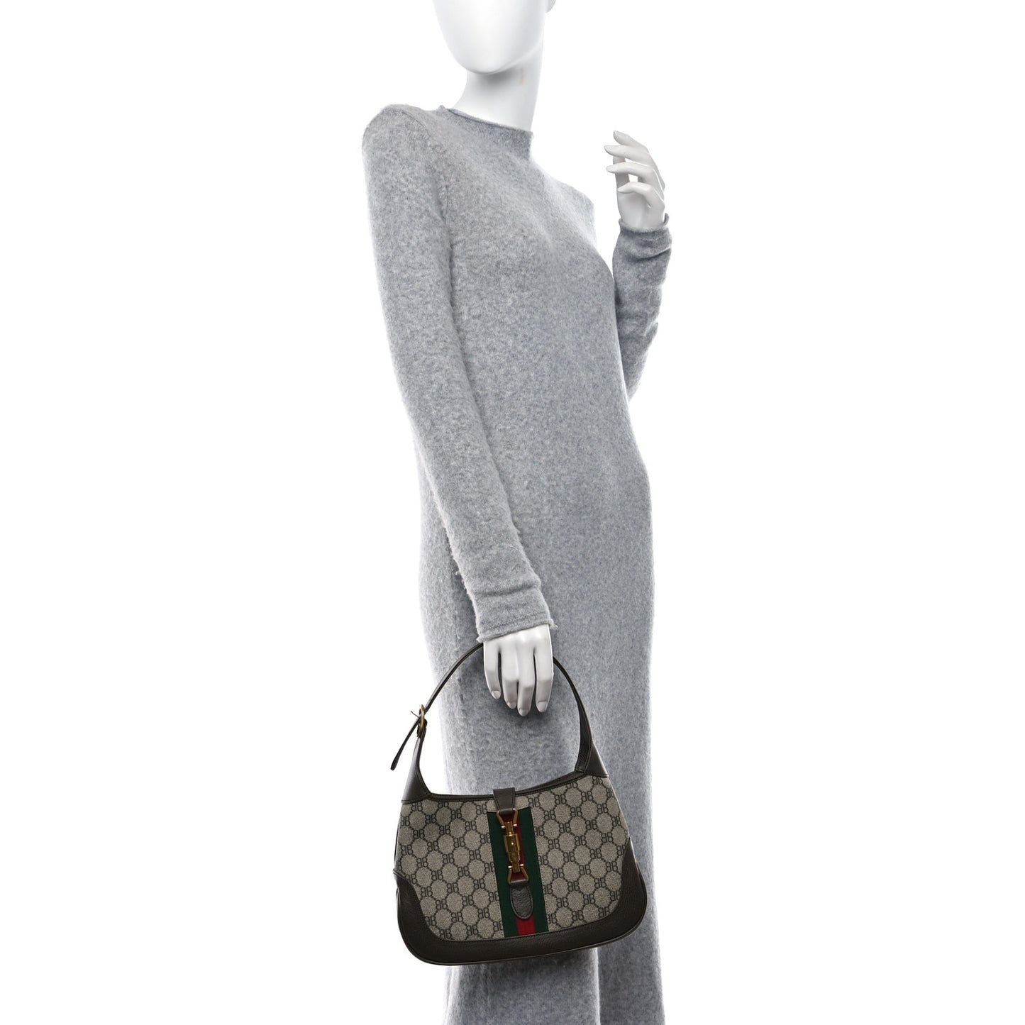 GG Supreme Monogram Azalea Calfskin Web Small Jackie 1961 Hobo Beige Ebony Brown Sugar