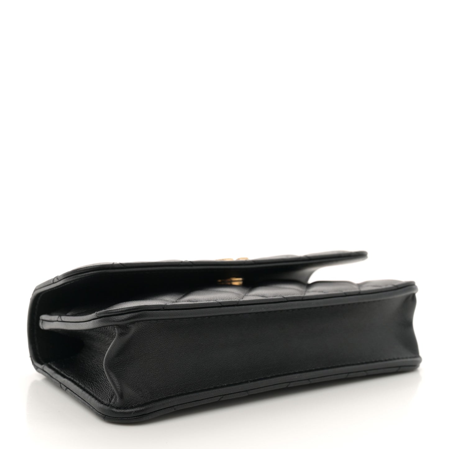 Lambskin Quilted Metal Twist Top Handle Flap Phone Holder With Chain Black