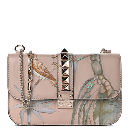 Valentino Garavani Vitello Embroidered Medium Glam Lock Rockstud Flap Beige 1 of 12