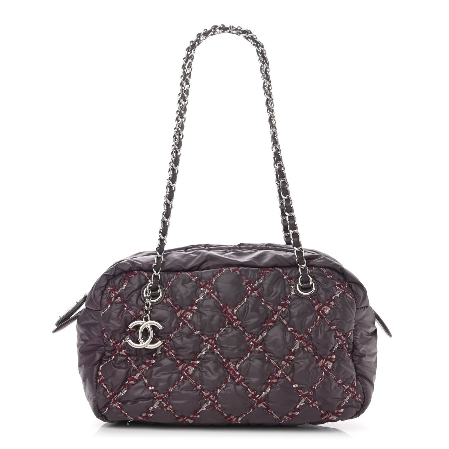 Nylon Quilted Tweed Stitch Bubble Camera Case Purple