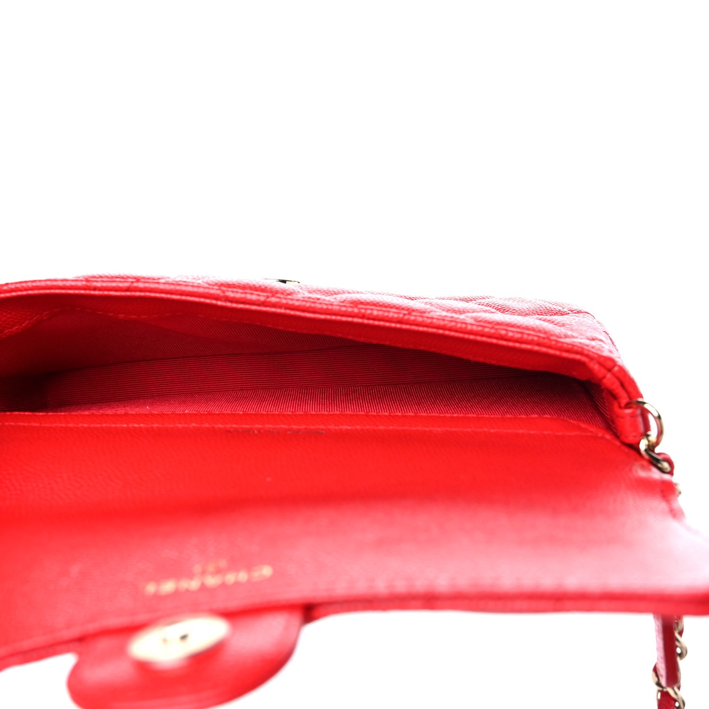 Caviar Quilted Flap Phone Holder With Chain Red