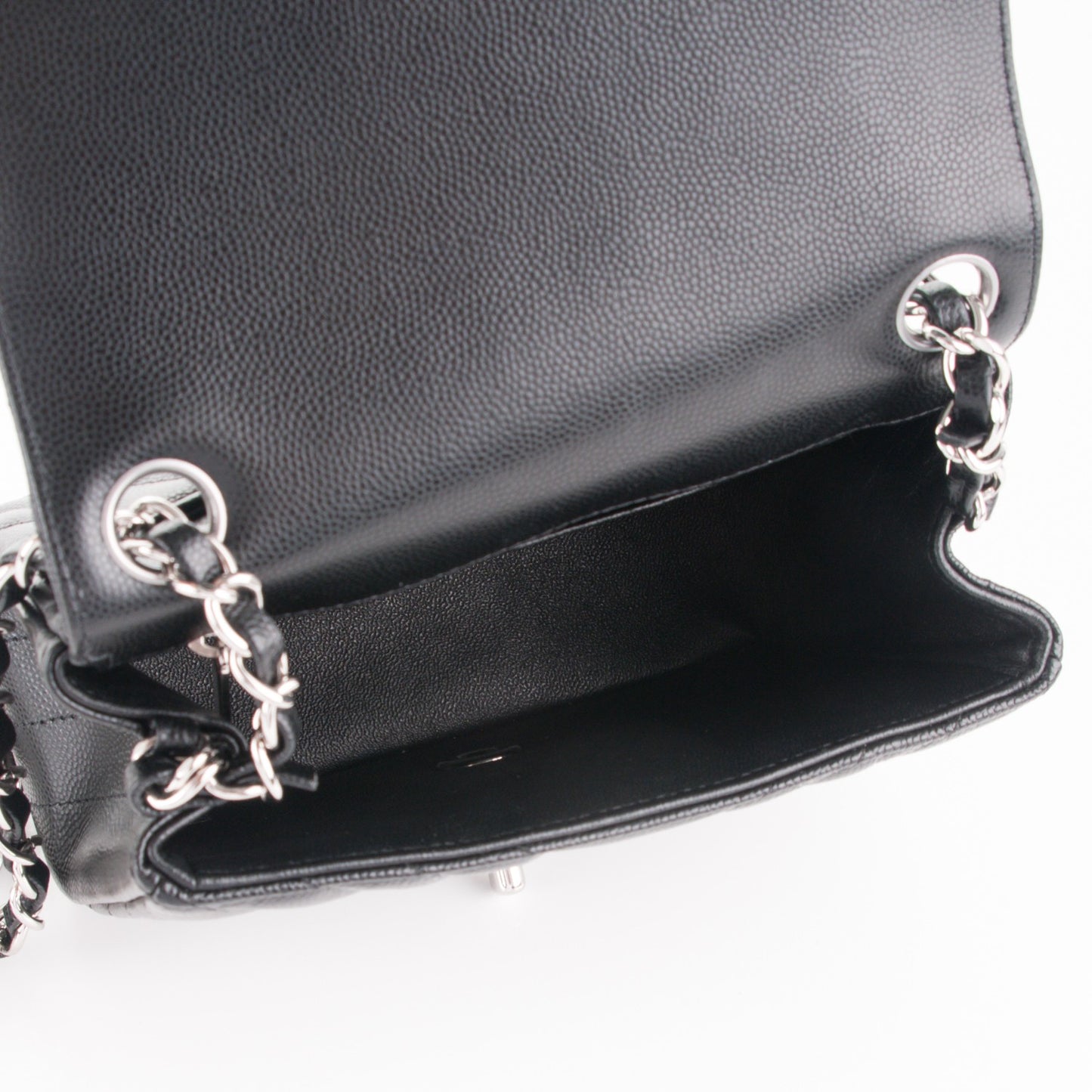 Caviar Chevron Quilted Mini Square Flap Black