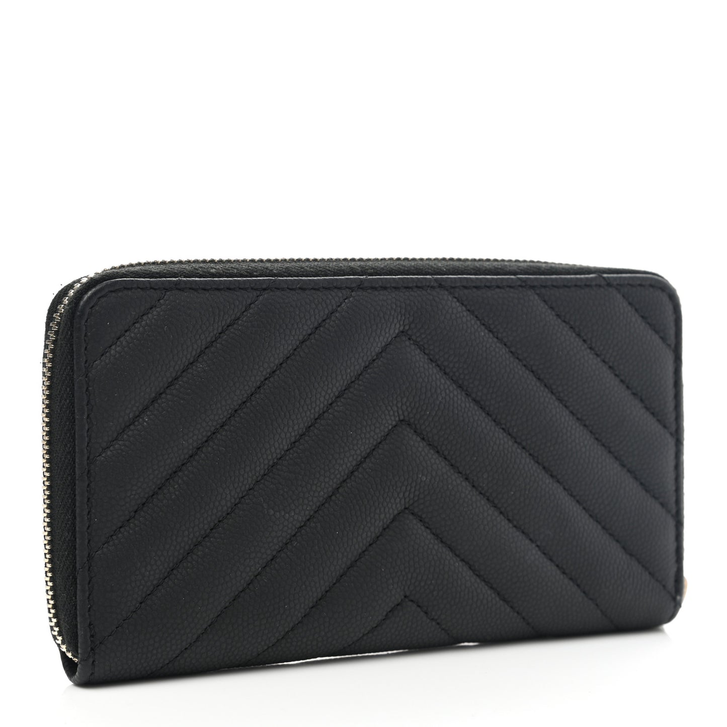 Caviar Chevron Quilted Small Zip Around Wallet Black