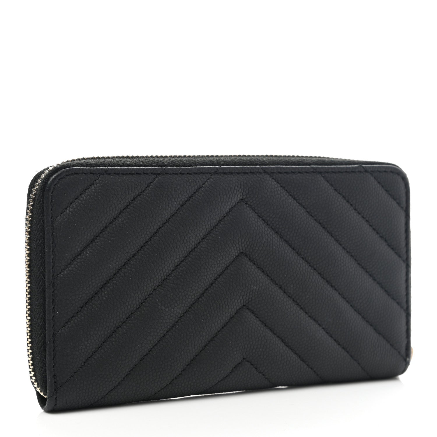 Chanel Caviar Chevron Quilted Small Zip Around Wallet Black 3 of 11