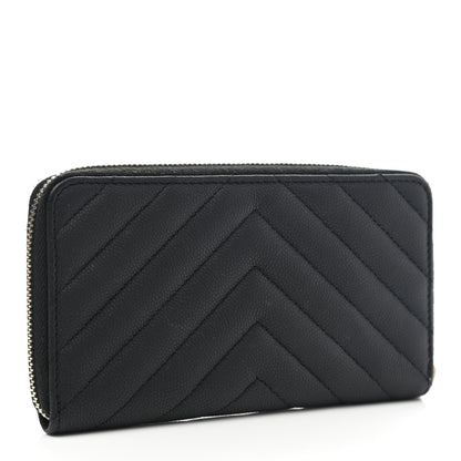 Chanel Caviar Chevron Quilted Small Zip Around Wallet Black 3 of 11