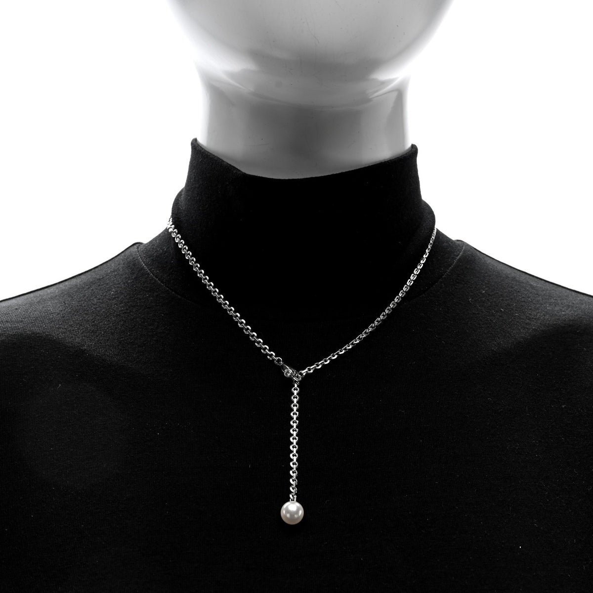 Cartier 18K White Gold Diamond Pearl 8.5mm Lariat Pendant Necklace 2 of 5
