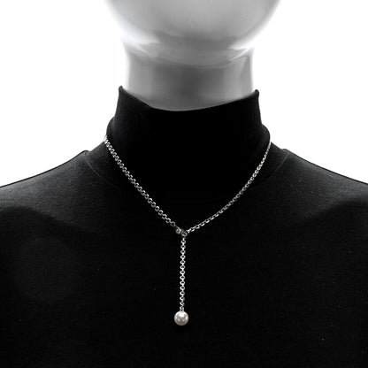 Cartier 18K White Gold Diamond Pearl 8.5mm Lariat Pendant Necklace 2 of 5