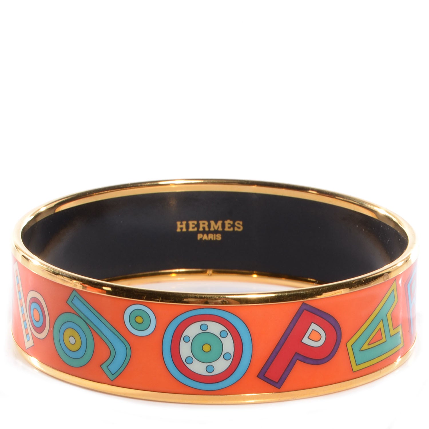 Hermes Enamel Printed Tohu Bohu Wide Bracelet Orange 70 1 of 5