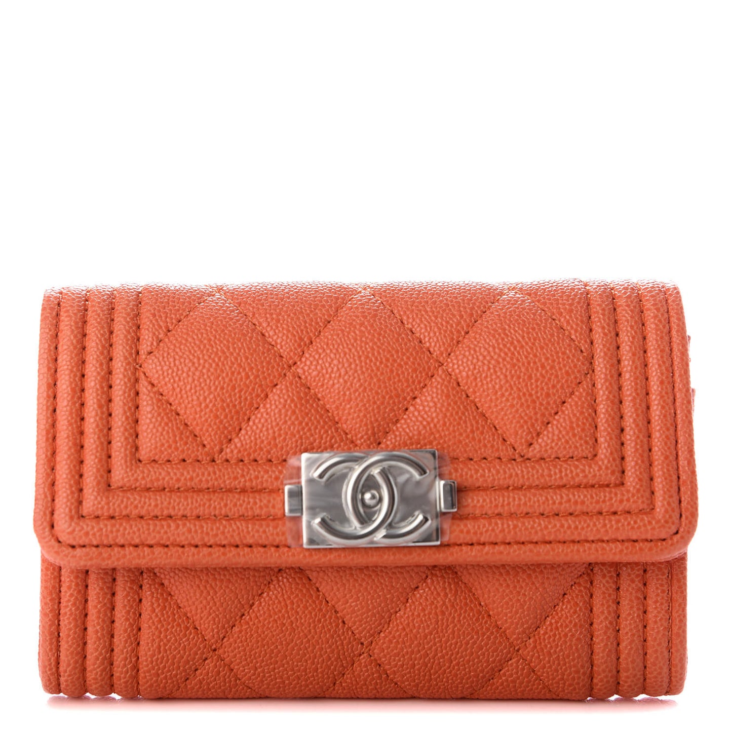 Caviar Quilted Boy Flap Card Holder Orange