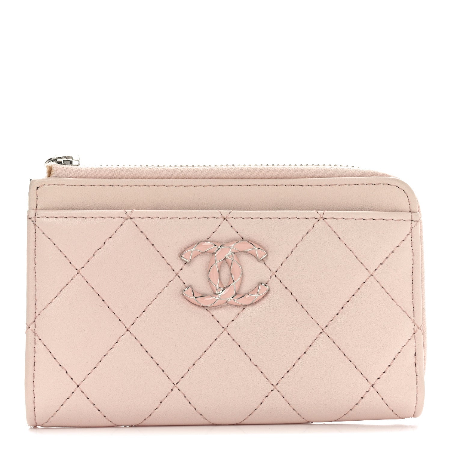 Chanel Lambskin Enamel Quilted CC Zip Around Card Holder  Pink 1 of 7