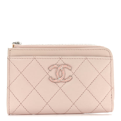 Chanel Lambskin Enamel Quilted CC Zip Around Card Holder  Pink 1 of 7