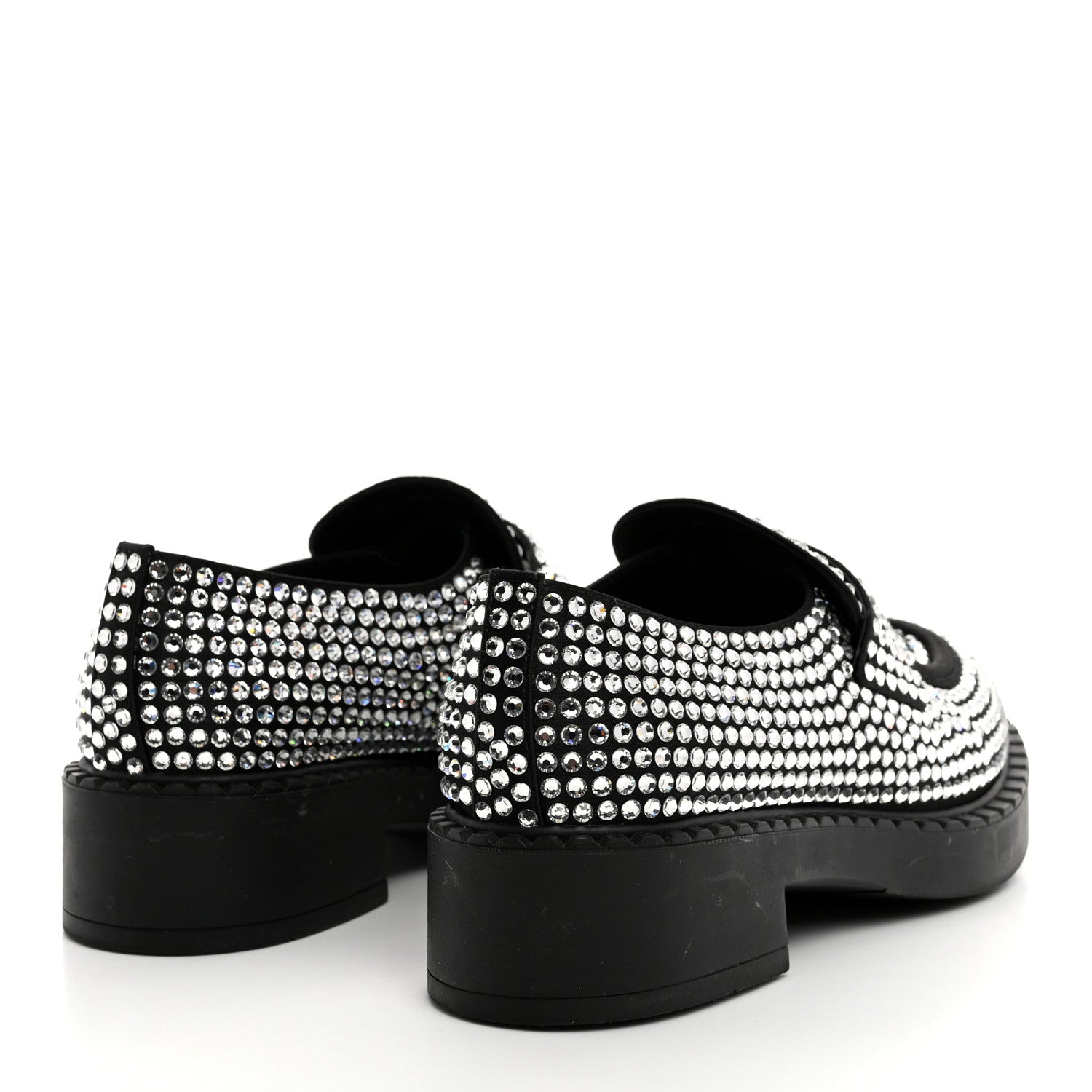 Prada Satin Crystal Metal Triangle Logo 50mm Loafers 38 Cristal 4 of 9