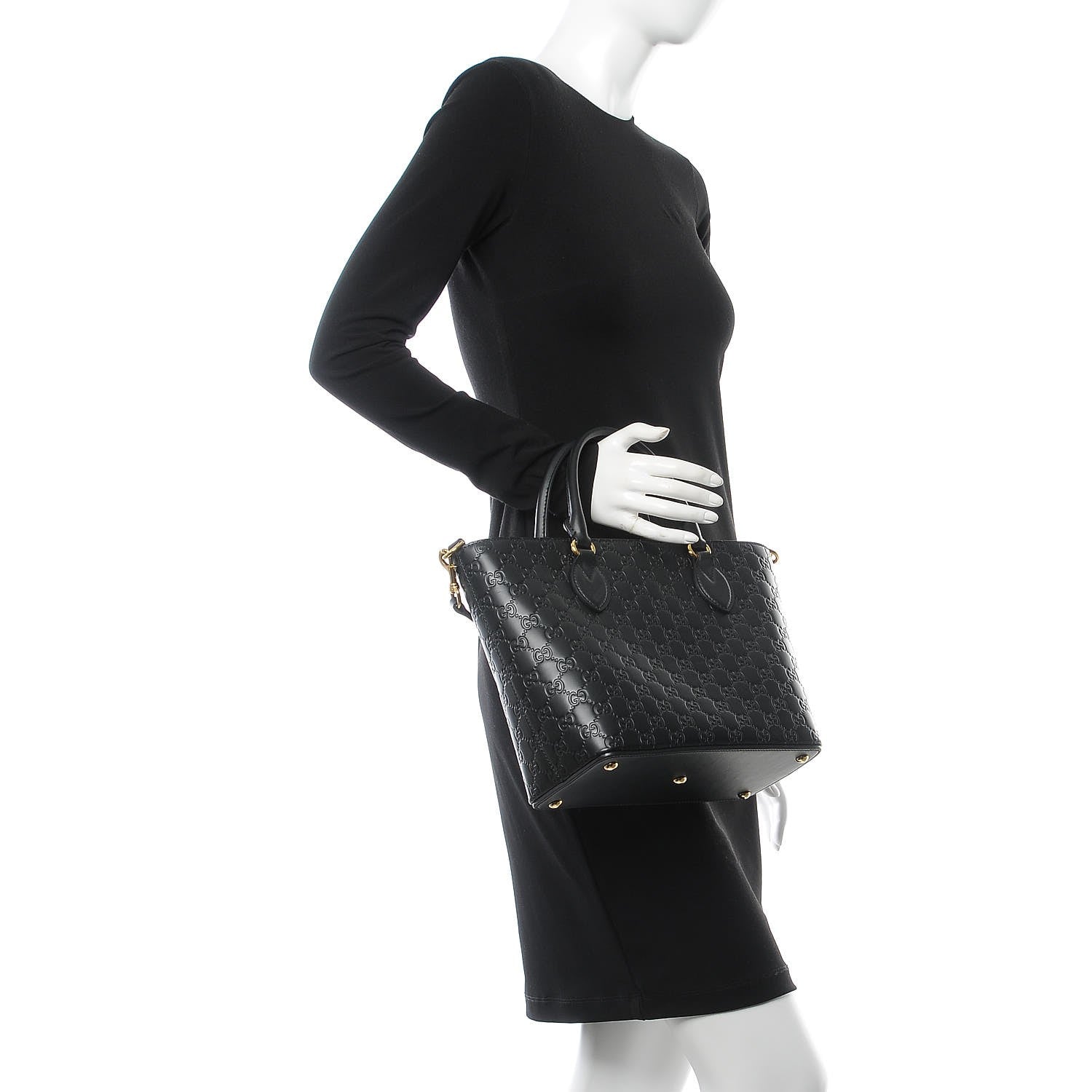 Gucci Guccissima Small Zippered Bucket Tote Black 3 of 8
