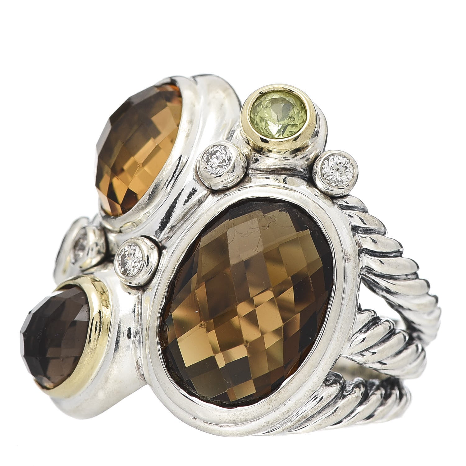 David Yurman Sterling Silver 18K Yellow Gold Diamond Peridot Garnet Citrine Quartz Mosaic Ring 54 6.75 3 of 5