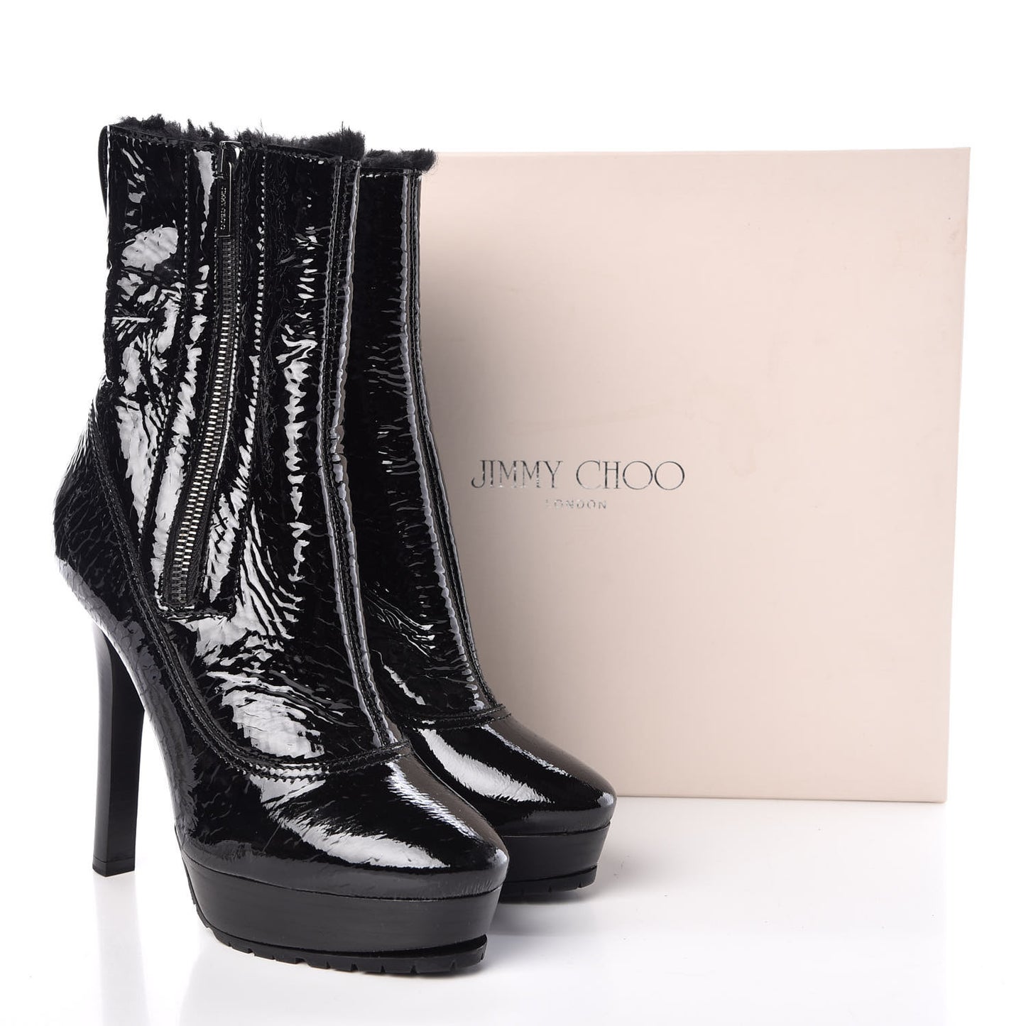 Patent Shearling Trixie Ankle Boots 37 Black