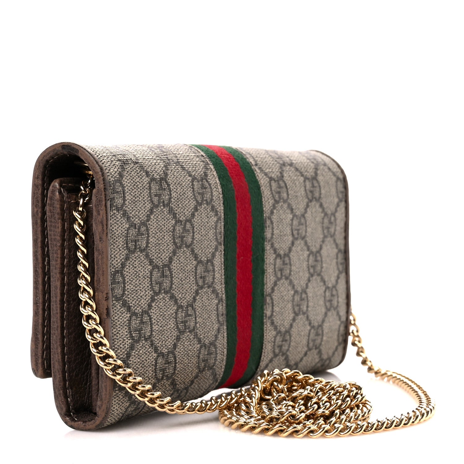 Gucci GG Supreme Monogram Web Ophidia Wallet On Chain Brown 3 of 12
