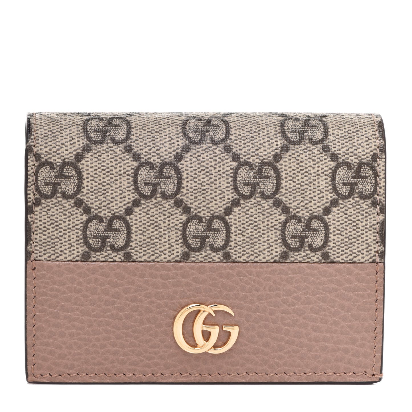 Dollar Calfskin GG Supreme Monogram GG Marmont Card Case Porcelain Rose Beige Ebony