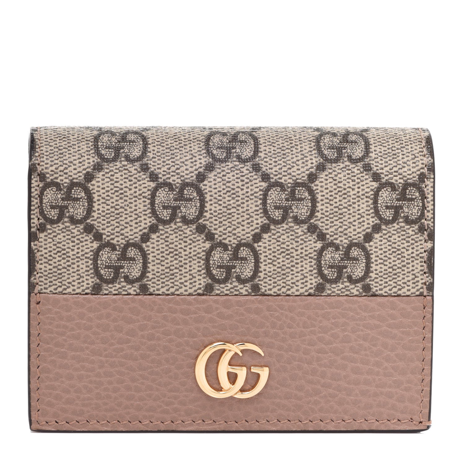 Gucci Dollar Calfskin GG Supreme Monogram GG Marmont Card Case Porcelain Rose Beige Ebony 1 of 7