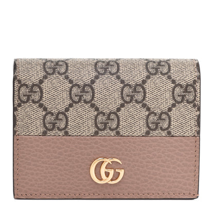 Gucci Dollar Calfskin GG Supreme Monogram GG Marmont Card Case Porcelain Rose Beige Ebony 1 of 7