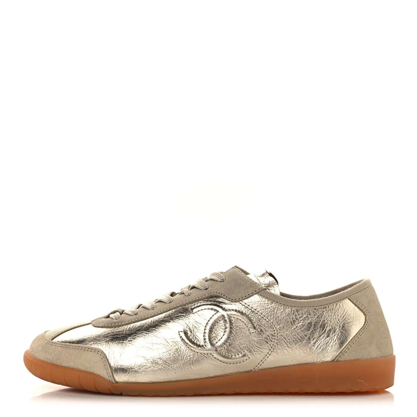 Laminated Crumpled Calfskin Womens CC Sneakers 40 Light Gold Beige