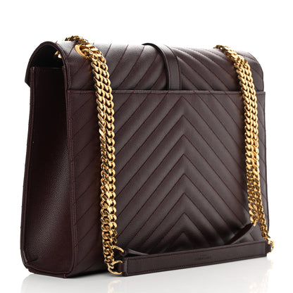 Saint Laurent Grain De Poudre Matelasse Chevron Large Monogram Satchel Rouge Legion 2 of 12