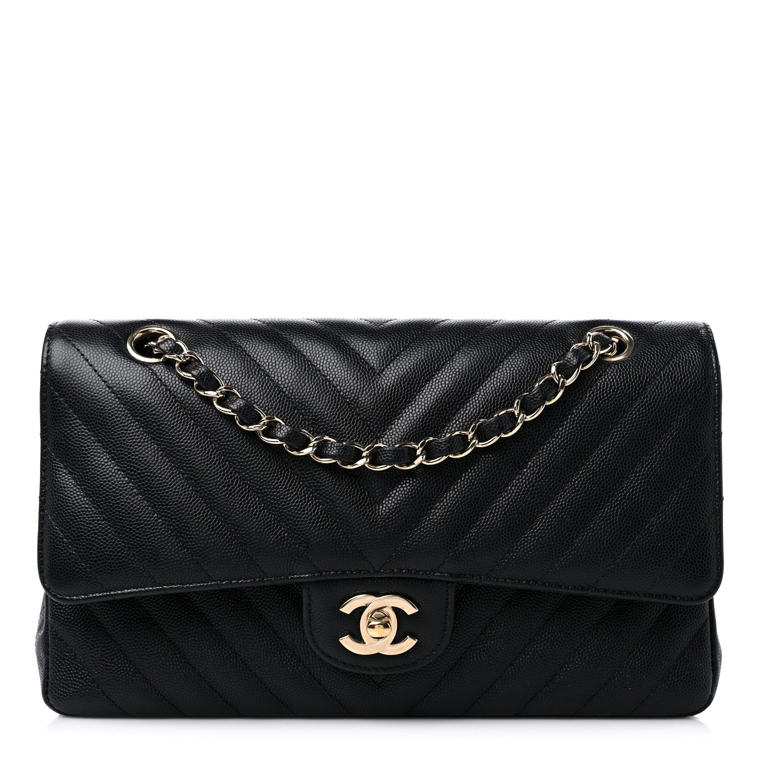 Chanel Caviar Chevron Quilted Medium Double Flap Black 1 of 12