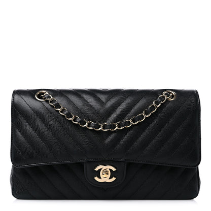 Chanel Caviar Chevron Quilted Medium Double Flap Black 1 of 12