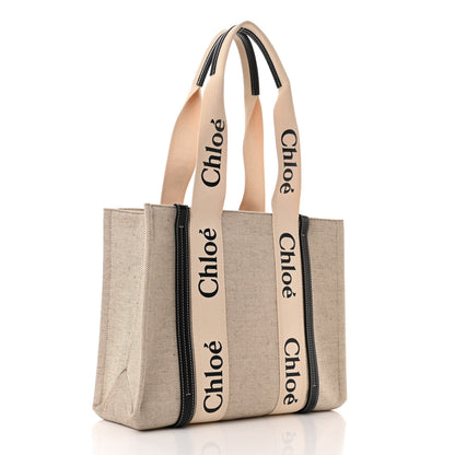 Chloe Cotton Calfskin Medium Woody Ribbon Tote White Black 3 of 9