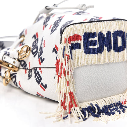 Fendi X FILA Calfskin F is Fendi Mania Fringe Mini Mon Tresor Bucket Bag White 8 of 11