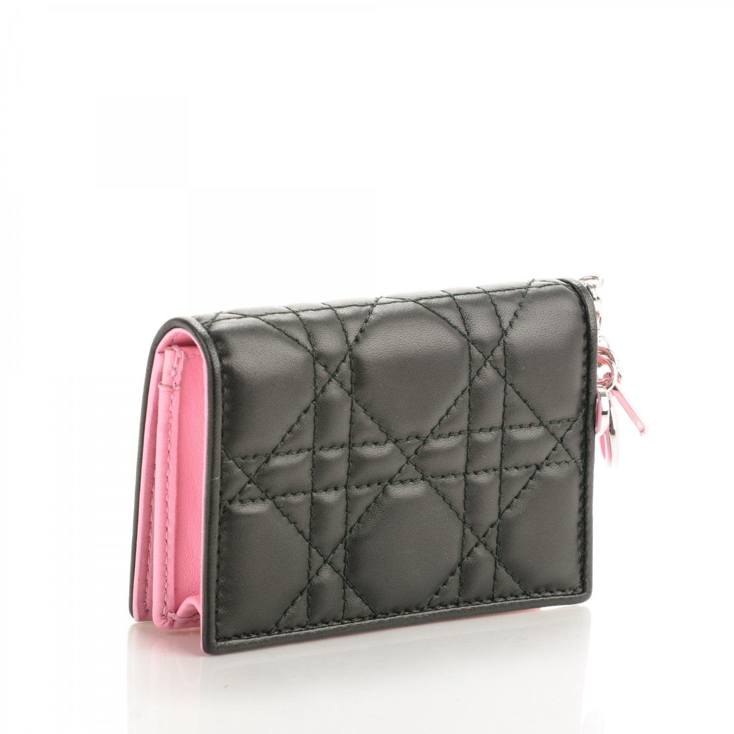 Christian Dior Lambskin Cannage Bi-Color Small Lady Dior Flap Card Holder Black Pink 3 of 8