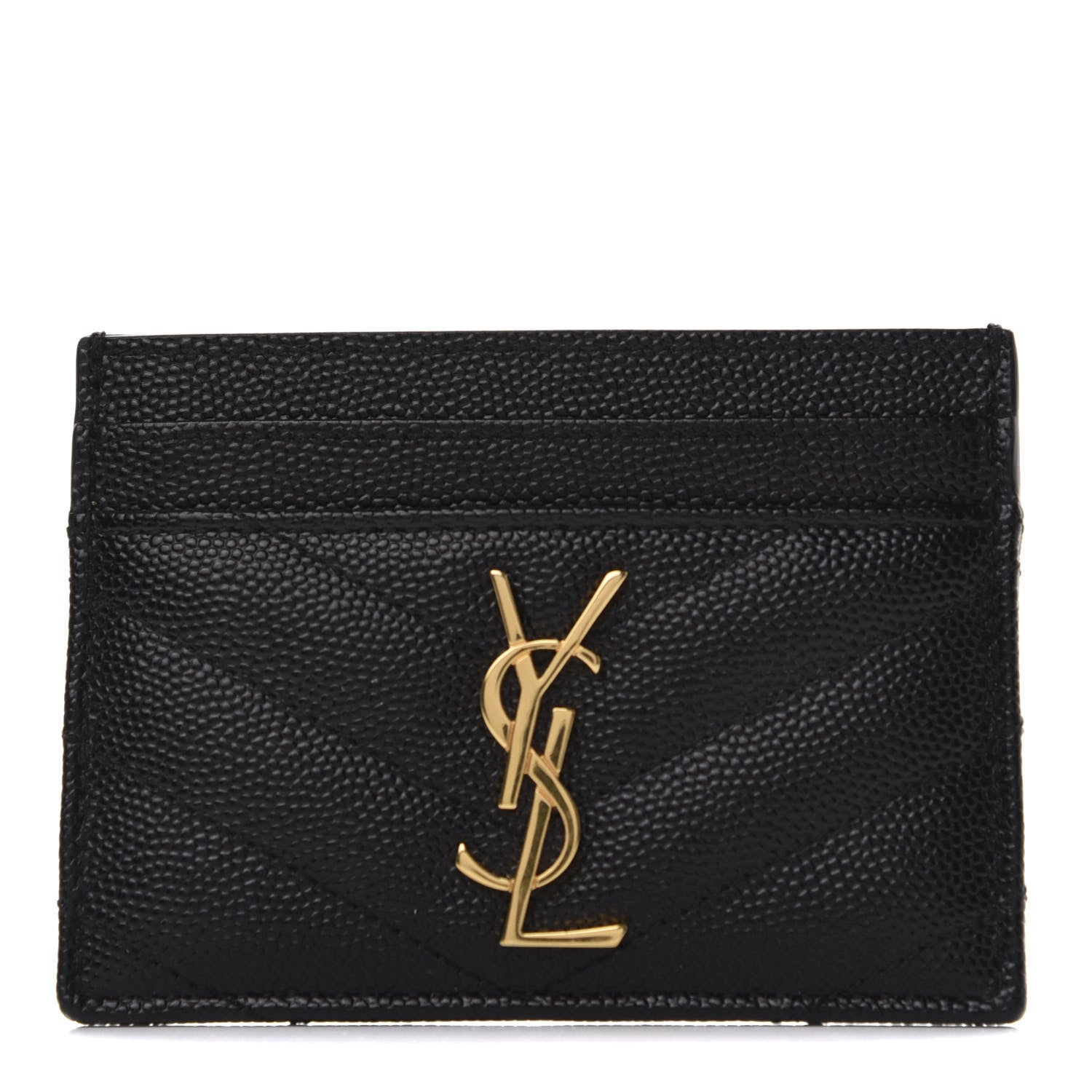 Saint Laurent Grain De Poudre Matelasse Chevron Monogram Credit Card Case Black 1 of 8
