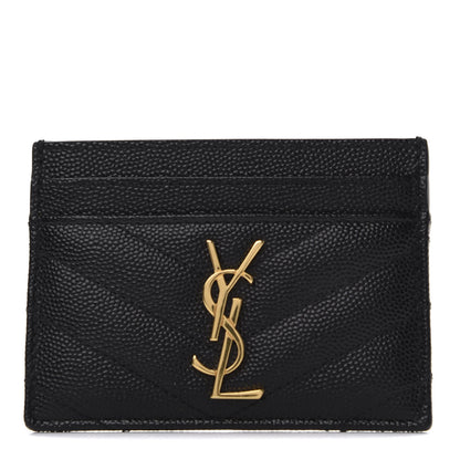 Saint Laurent Grain De Poudre Matelasse Chevron Monogram Credit Card Case Black 1 of 8