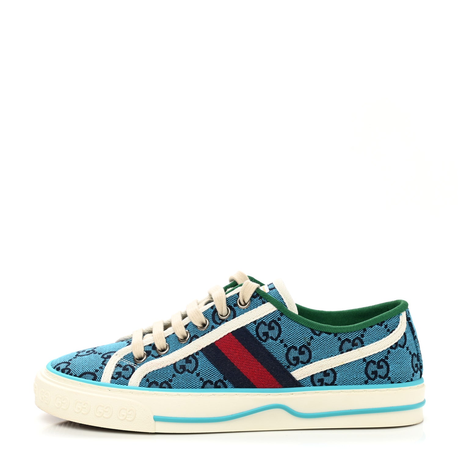 Gucci GG Monogram Multicolor Web Womens 1977 Tennis Sneakers 36.5 Light Blue Mystic White 1 of 8