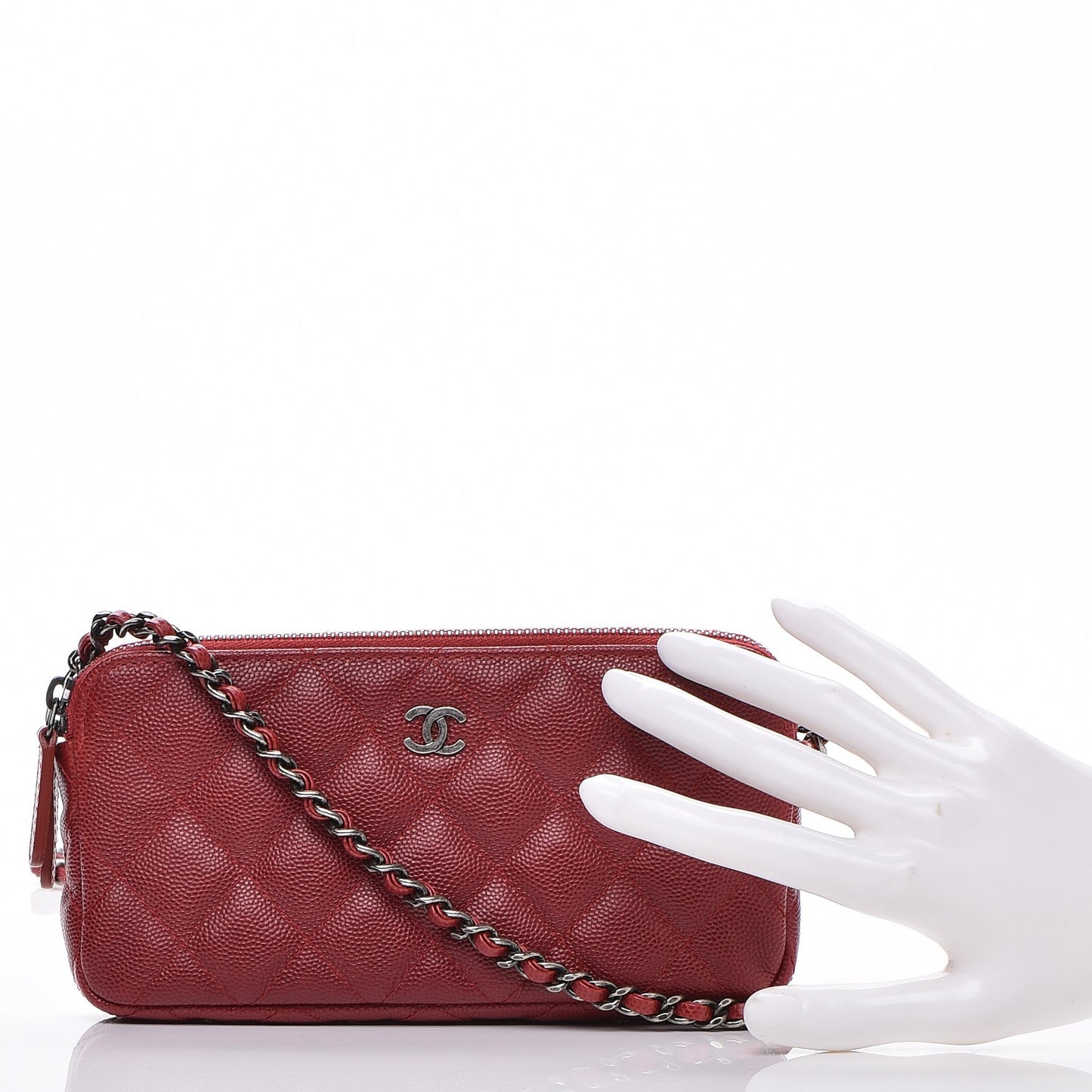 Caviar Quilted Small Clutch With Chain Red