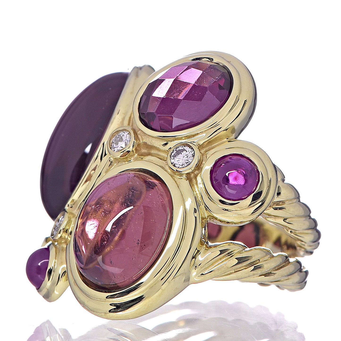 18K Yellow Gold Tourmaline Ruby Garnet Diamond Mosaic Ring 53 6.25